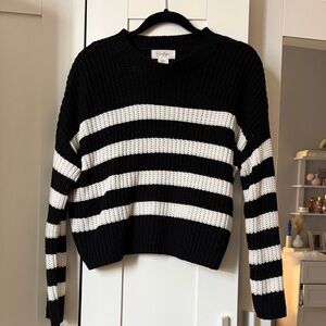 Jessica Simpson Black and White Striped Crew Neck Sweater